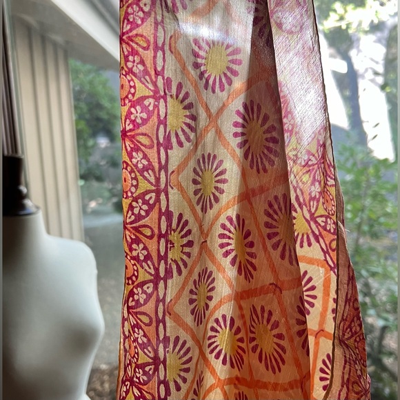 Summer Silk Scarf, Bright Floral Print, Hand Rolled Edges, Batik Square Scarf - Picture 7 of 11